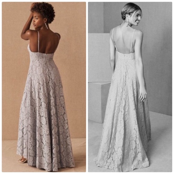 NWT ANTHROPOLOGIE FAME & PARTNERS CHARLOTTE V-NECK LACE DRESS IN FOG - Picture 11 of 13